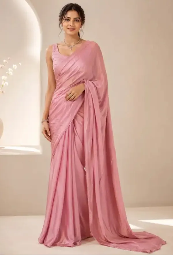 Pink_Chinnon_Saree_With_Sequin_Work_Blouse_Piece