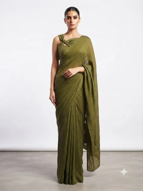 Olive_Green_Sheer_Saree_For_Women