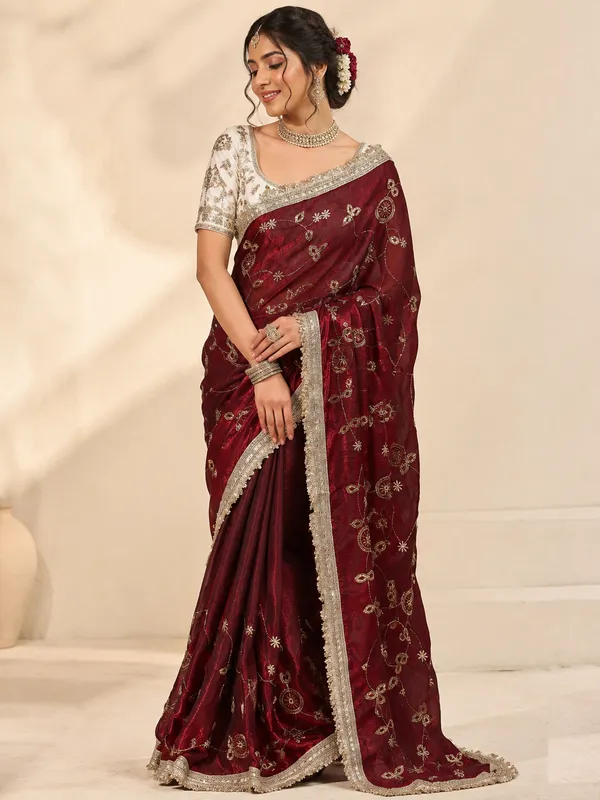 Maroon_Embroidered_Saree_for_Women
