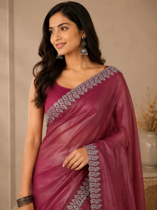 Maroon_Embroidered_Saree_For_Women