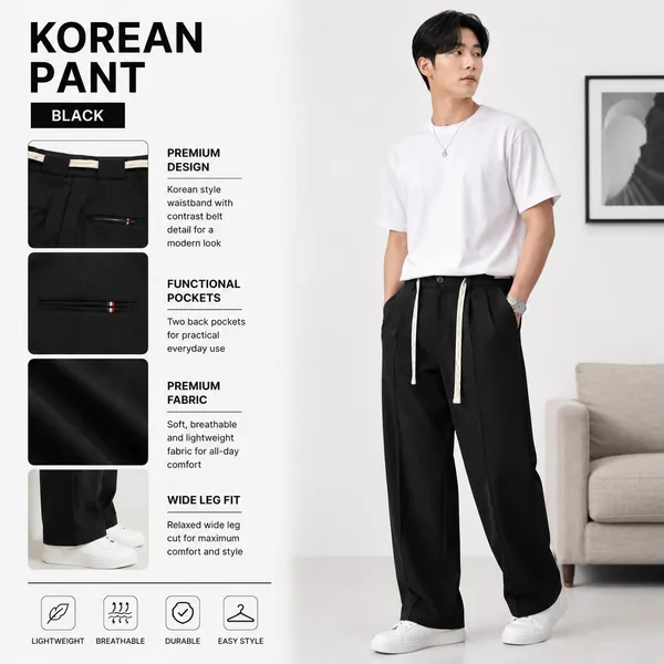 Black_Polyester_Wide_Leg_Drawstring_Trousers_For_Men