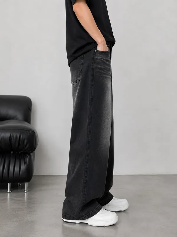 Black_Cotton_Denim_Wide_Leg_Jeans_For_Men