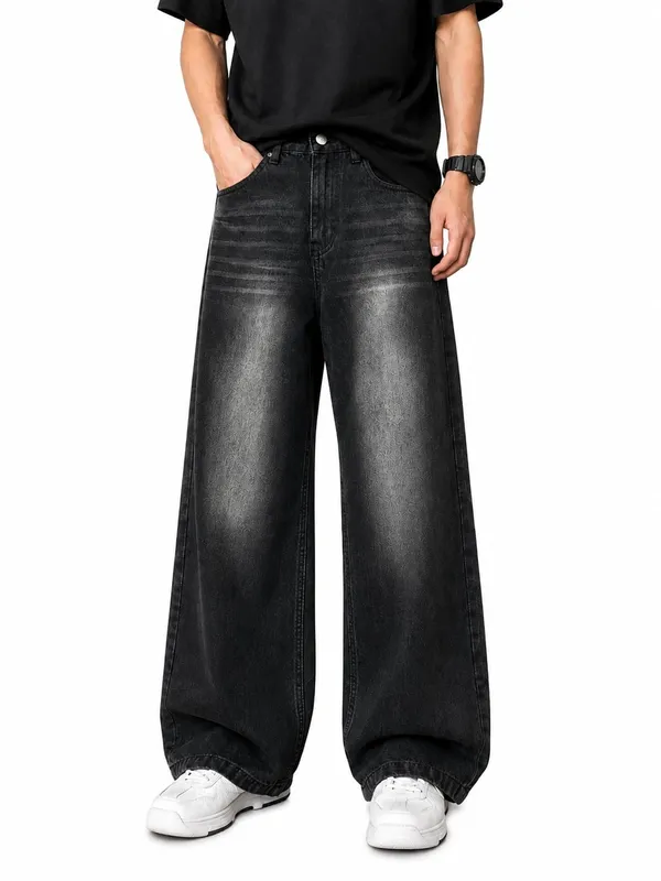 Black_Cotton_Denim_Wide_Leg_Jeans_For_Men