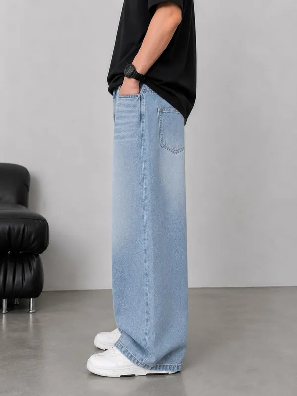 Light_Blue_Cotton_Denim_Wide_Leg_Jeans_For_Men