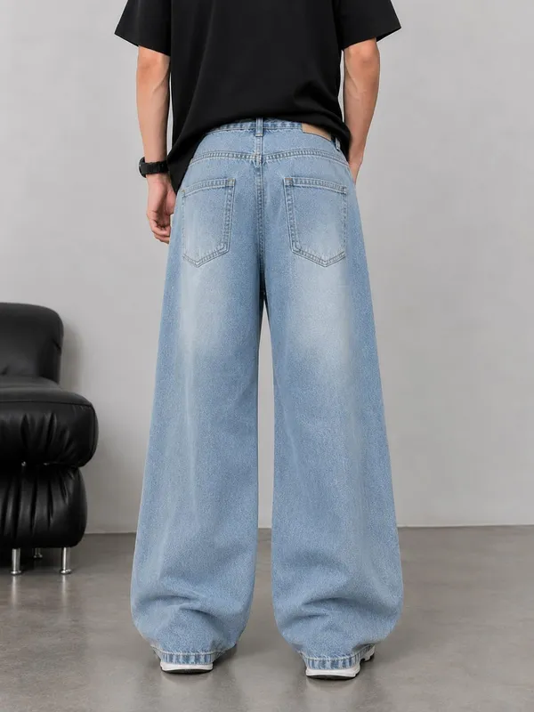 Light_Blue_Cotton_Denim_Wide_Leg_Jeans_For_Men