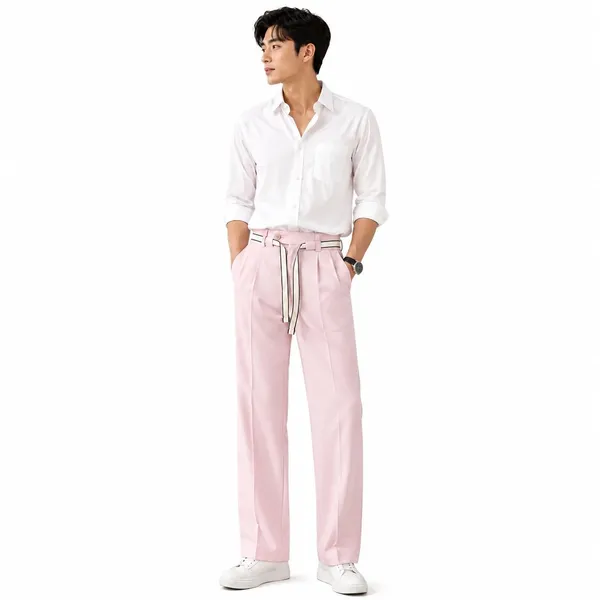 Warm_Beige_Polyester_Wide_Leg_Drawstring_Trousers_For_Men
