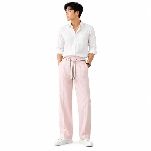 Warm_Beige_Polyester_Wide_Leg_Drawstring_Trousers_For_Men
