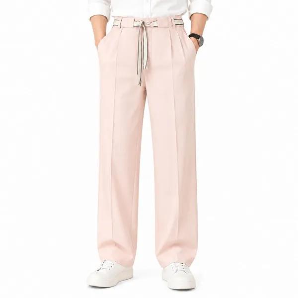 Warm_Beige_Polyester_Wide_Leg_Drawstring_Trousers_For_Men
