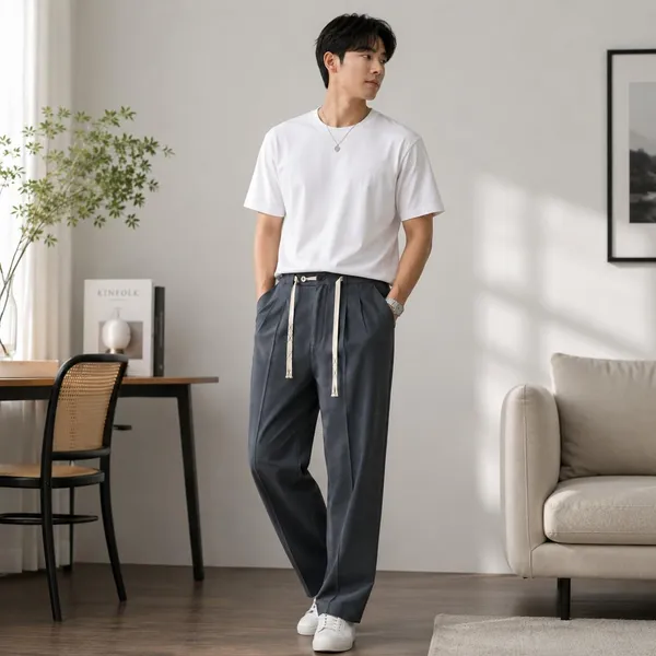Charcoal_Blue_Polyester_Wide_Leg_Drawstring_Trousers_For_Men