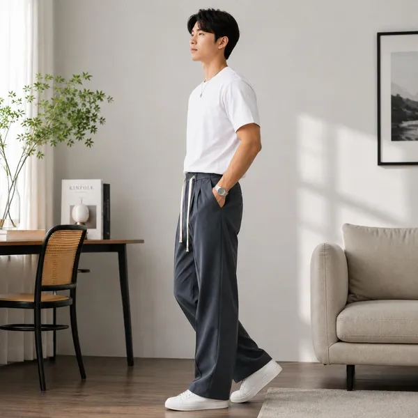 Charcoal_Blue_Polyester_Wide_Leg_Drawstring_Trousers_For_Men