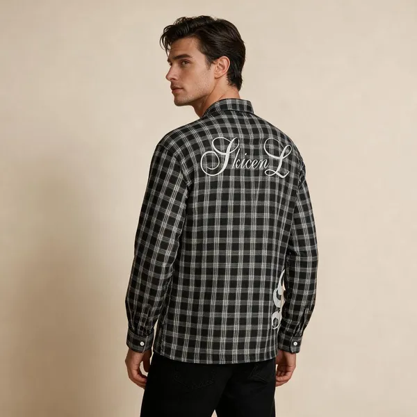 Black_Checked_Woven_Fabric_Regular_Fit_Shirt_For_Men
