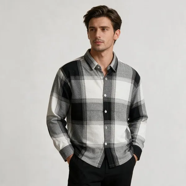 Black_White_Flannel_Checks_Boxy_Fit_Shirt_For_Men