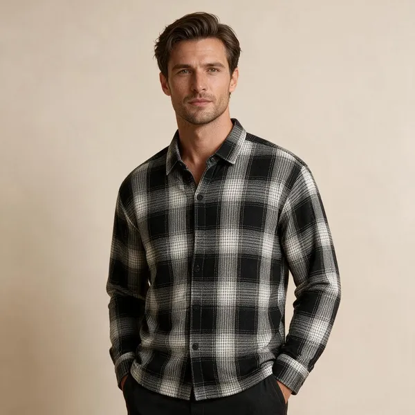 Black_White_Buffalo_Check_Boxy_Fit_Shirt_For_Men