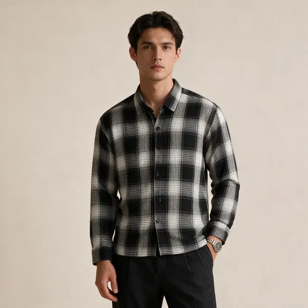 Black_White_Buffalo_Check_Boxy_Fit_Shirt_For_Men