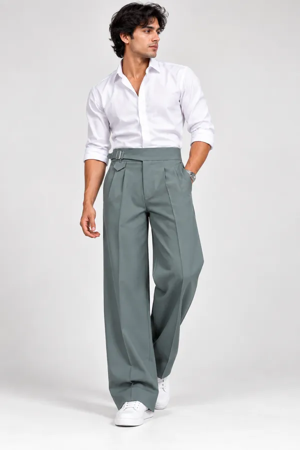 Sage_Green_Polyester_Wide_Leg_Gurkha_Formal_Trousers_For_Men