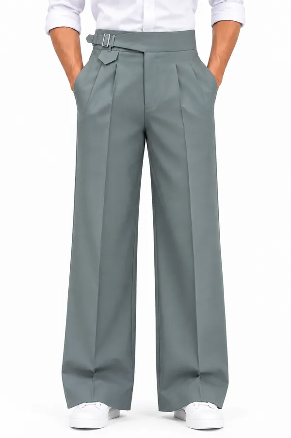 Sage_Green_Polyester_Wide_Leg_Gurkha_Formal_Trousers_For_Men