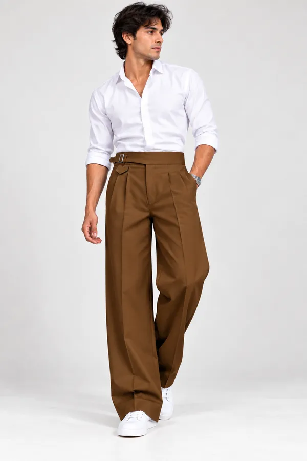 Chocolate_Polyester_Wide_Leg_Gurkha_Formal_Trousers_For_Men