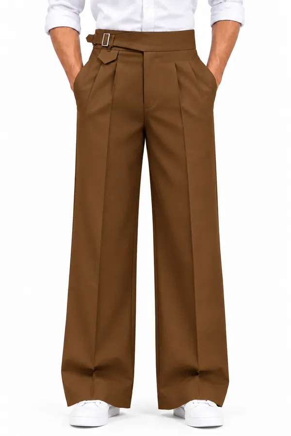 Chocolate_Polyester_Wide_Leg_Gurkha_Formal_Trousers_For_Men