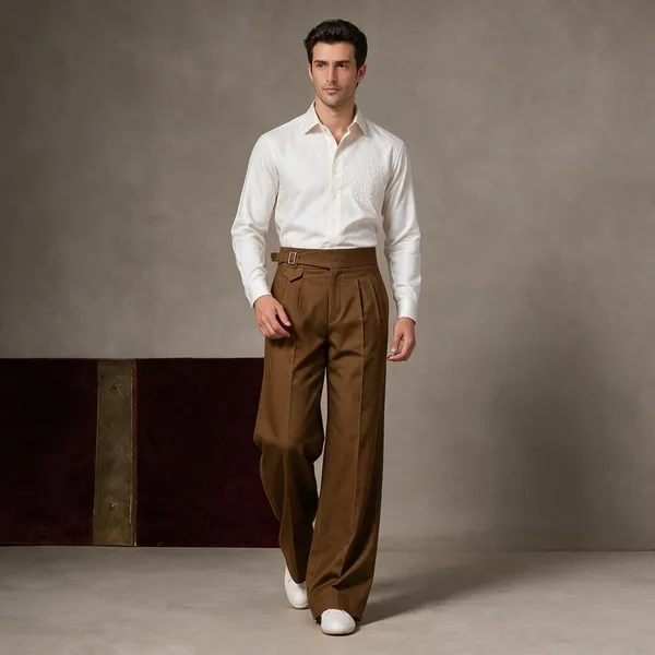 Chocolate_Polyester_Wide_Leg_Gurkha_Formal_Trousers_For_Men