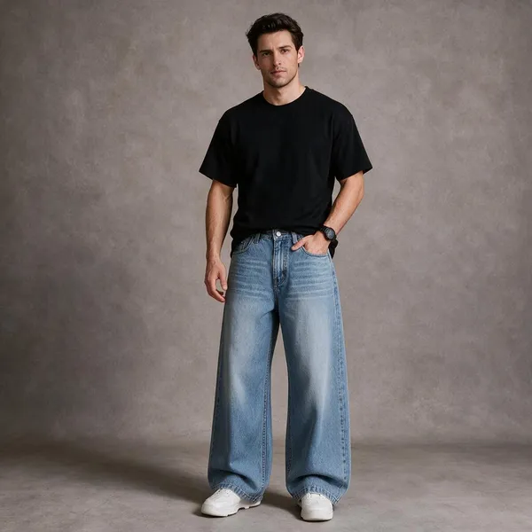 Light_Blue_Cotton_Denim_Wide_Leg_Jeans_For_Men