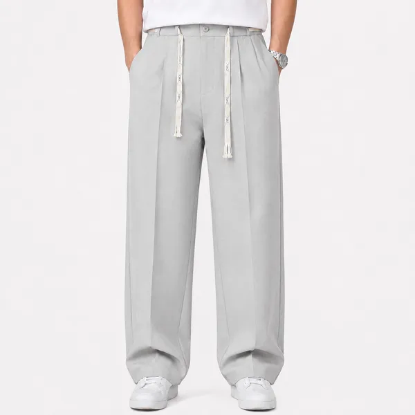 Ice_Grey_Polyester_Wide_Leg_Drawstring_Trousers_For_Men