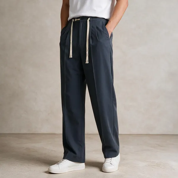 Charcoal_Blue_Polyester_Wide_Leg_Drawstring_Trousers_For_Men