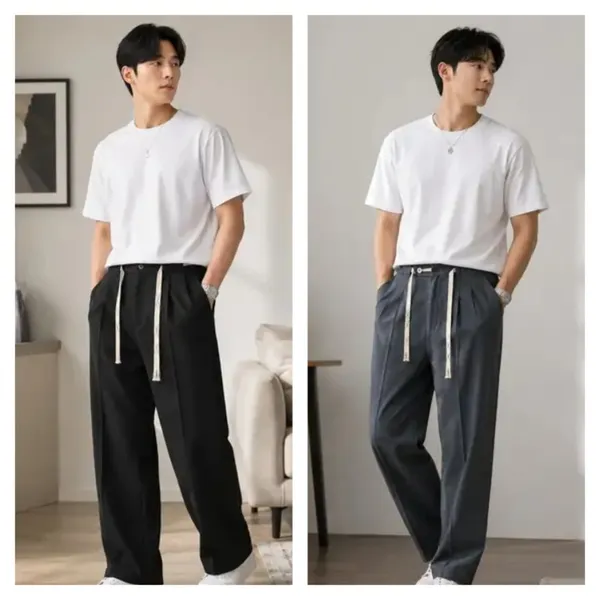 Black_And_Charcoal_Grey_Polyester_Wide_Leg_Drawstring_Trousers_For_Men_Pack_Of_2