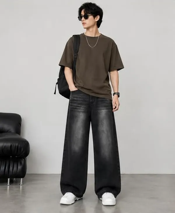 Black_Cotton_Denim_Wide_Leg_Jeans_For_Men