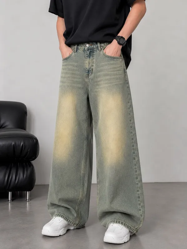 Green_Cotton_Denim_Wide_Leg_Jeans_For_Men