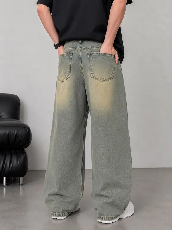 Green_Cotton_Denim_Wide_Leg_Jeans_For_Men