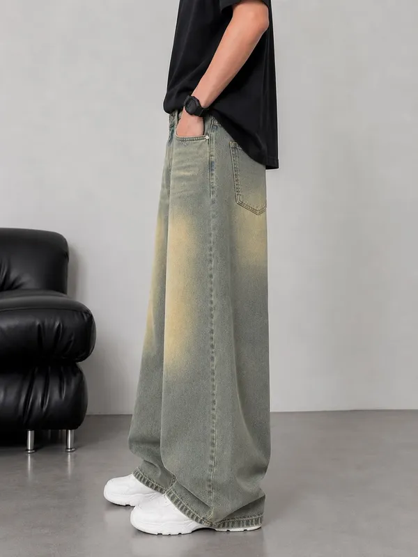 Green_Cotton_Denim_Wide_Leg_Jeans_For_Men