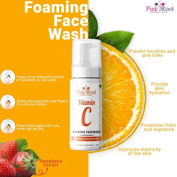 Pink_Root_Vitamin_C_Foaming_Face_Wash_150ml_For_Oil_Control_Hydration_Brightening_Pore_Cleansing_Detan_Pigmentation_Blemishes_Acne
