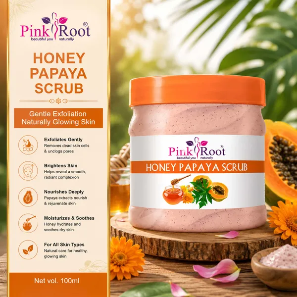 Pink_Root_Honey_Papaya_Scrub_500ml_Skin_Whitening_Brightening_Softening_Smoothening_Dark_Spot_Removal_Anti_Ageing_Best_Detan_Scrub_Radiance_Glow
