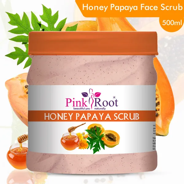 Pink_Root_Honey_Papaya_Scrub_500ml_Skin_Whitening_Brightening_Softening_Smoothening_Dark_Spot_Removal_Anti_Ageing_Best_Detan_Scrub_Radiance_Glow