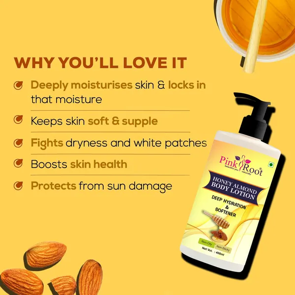 100_Pink_Root_Honey_Almond_Body_Lotion_Moistures_Skin_Rich_Creamy_Texture_Smoother_Supple_Skin_400ml