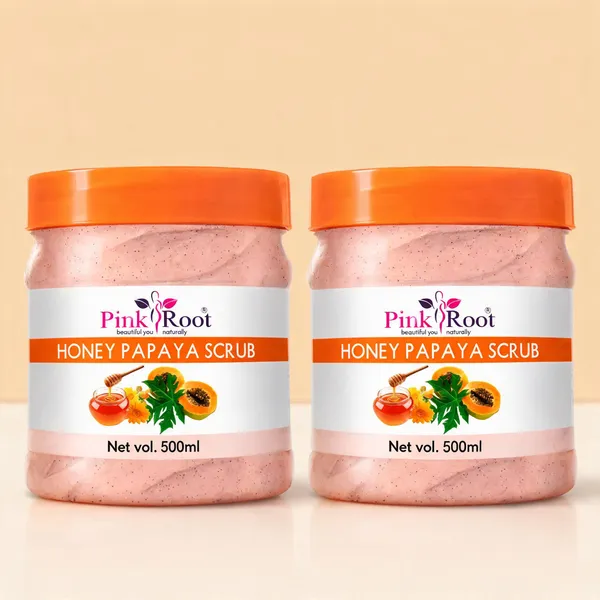 Pink_Root_Honey_Papaya_Scrub_500Ml_Skin_Whitening_Brightening_Softening_Smoothening_Dark_Spot_Removal_Anti_Ageing_Best_Detan_Scrub_Radiance_Glow_-_Pack_Of_2