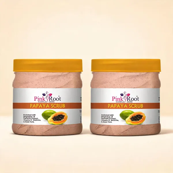 Pink_Root_Papaya_Scrub_Enriched_With_Papaya_Extract_Vitamin_E_Glycrine_Aloe_Vera_For_Tan_Removal_Brighter_Skin_500_Ml_-_Pack_Of_2