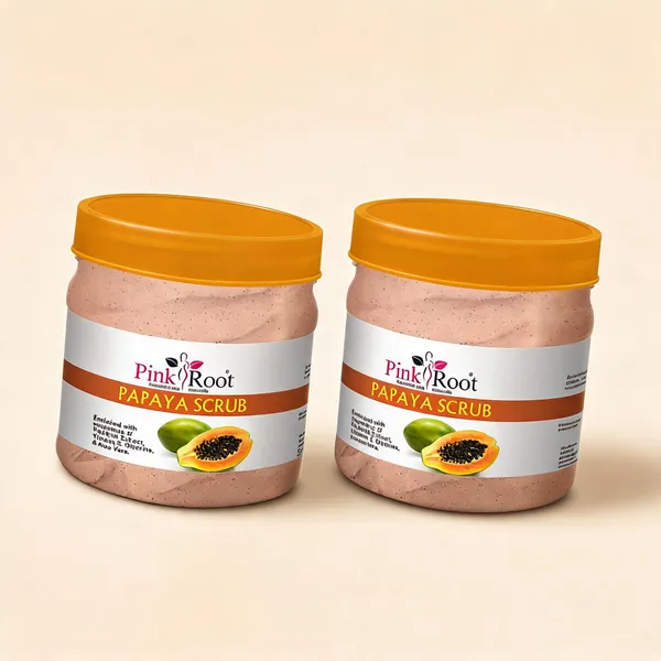 Pink_Root_Papaya_Scrub_Enriched_With_Papaya_Extract_Vitamin_E_Glycrine_Aloe_Vera_For_Tan_Removal_Brighter_Skin_500_Ml_-_Pack_Of_2