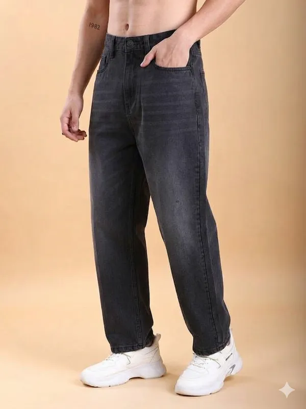 Dark_Grey_Wishkar_Washed_Denim_Baggy_Fit_Jeans_For_Men