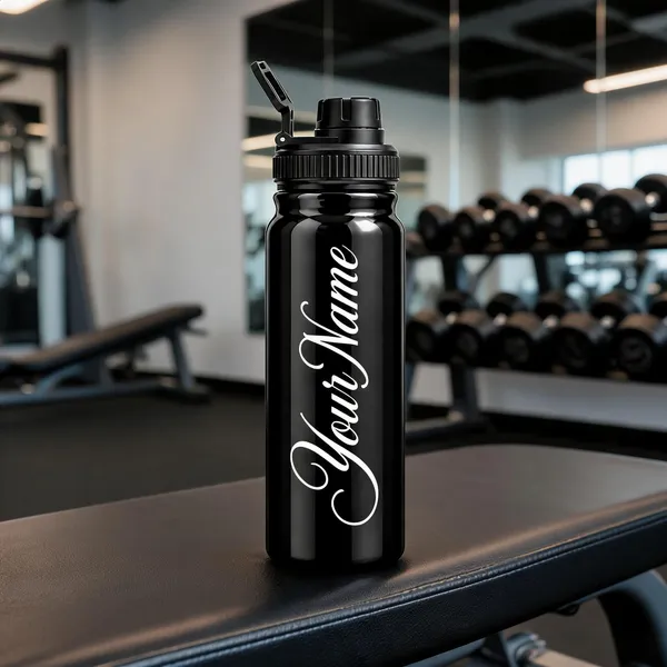 Black_Personalised_Name_Script_Flip_Top_Water_Bottle