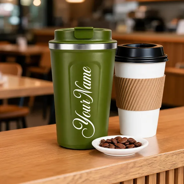 Olive_Green_Coffee_Script_Print_Travel_Tumbler