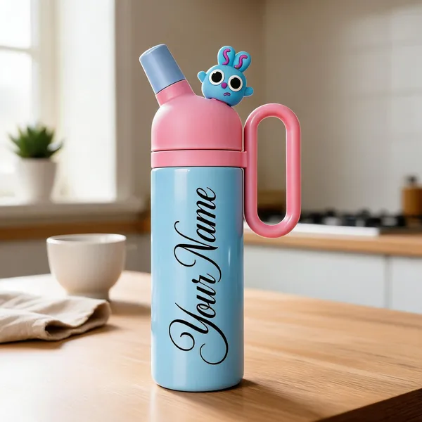 Pink_Blue_Cartoon_Character_Personalised_Kids_Water_Bottle_With_Handle