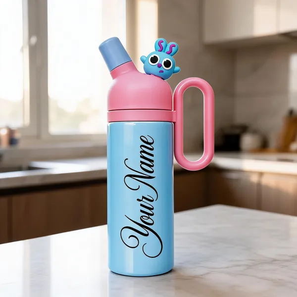 Pink_Blue_Cartoon_Character_Personalised_Kids_Water_Bottle_With_Handle