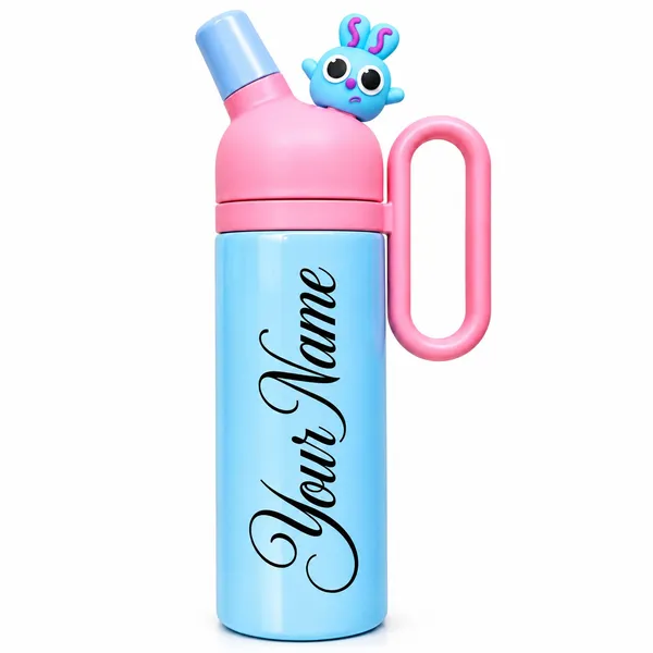 Pink_Blue_Cartoon_Character_Personalised_Kids_Water_Bottle_With_Handle