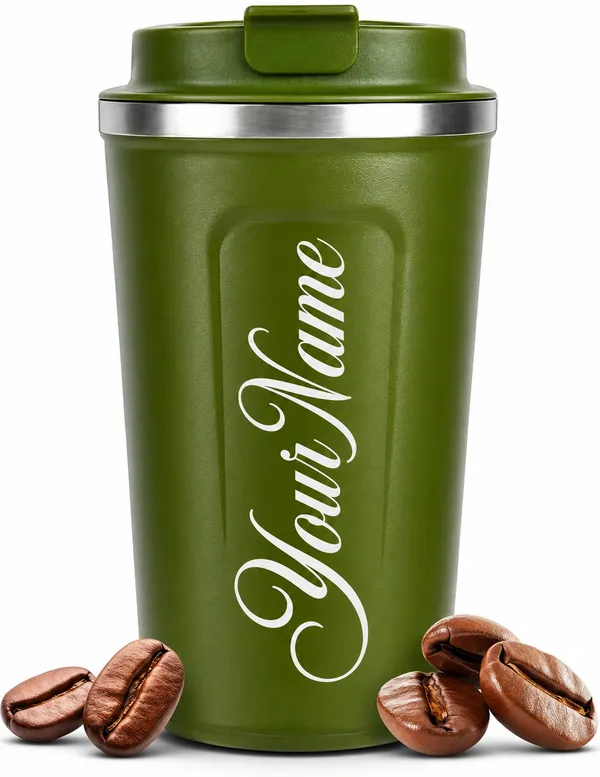 Stainless_Steel_Olive_Green_Personalized_Travel_Coffee_Tumbler