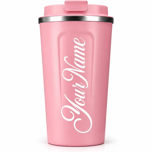 Pink_Personalised_Name_Script_Tapered_Travel_Tumbler