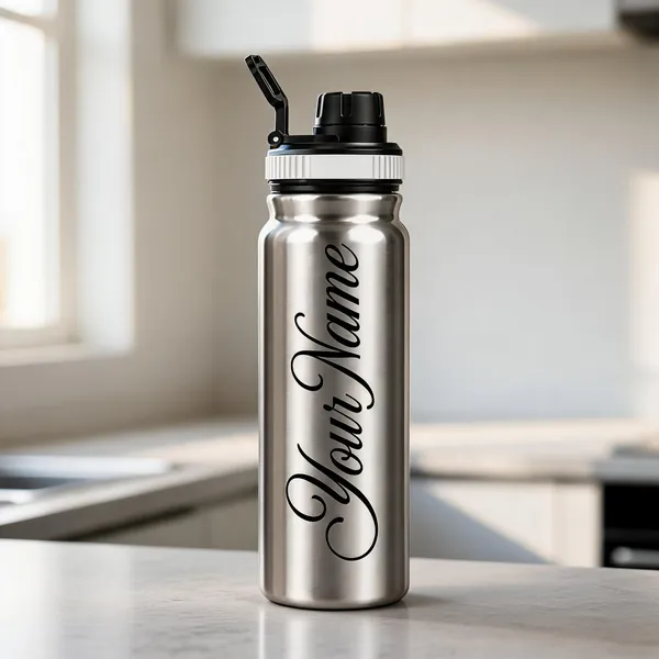 Stainless_Steel_Silver_Personalised_Name_Script_Water_Bottle