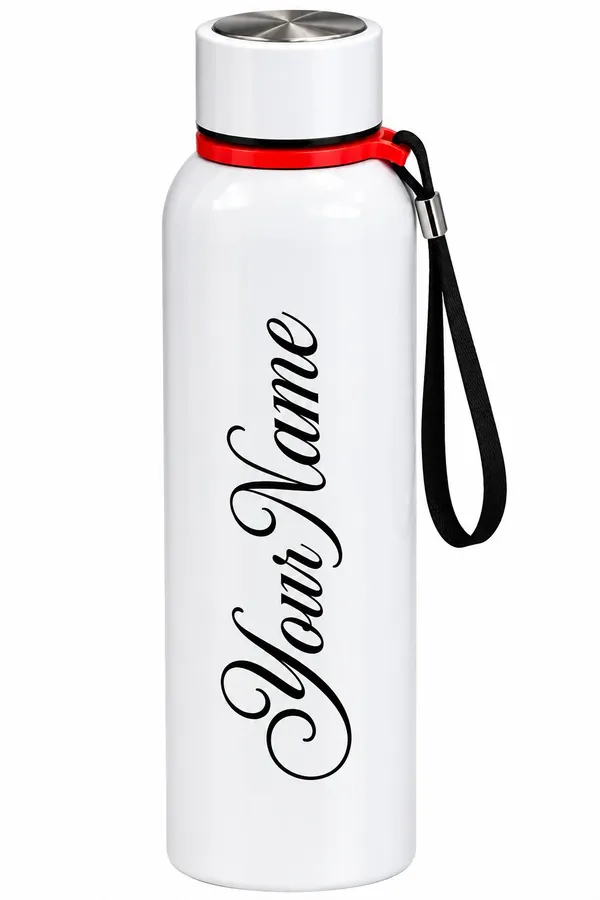 White_Printed_Personalised_Water_Bottle_With_Wrist_Strap