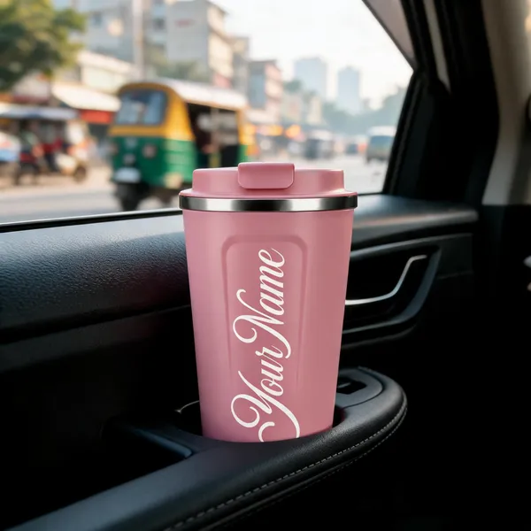 Pink_Personalised_Name_Script_Tapered_Travel_Tumbler