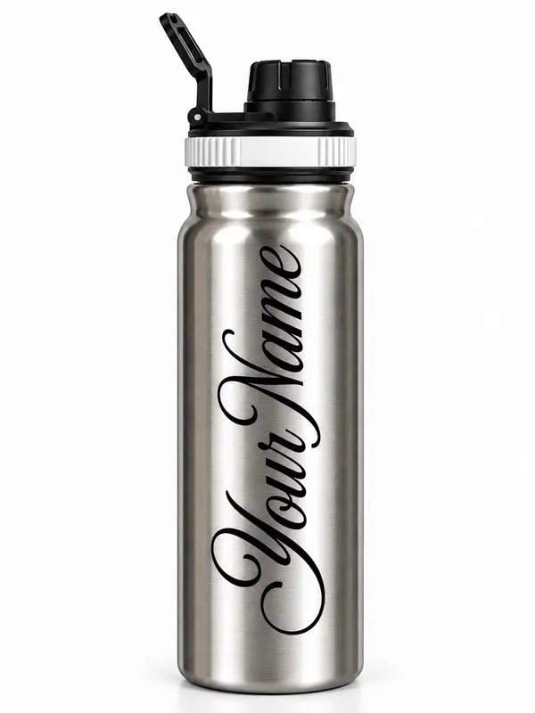 Stainless_Steel_Silver_Personalised_Name_Script_Water_Bottle